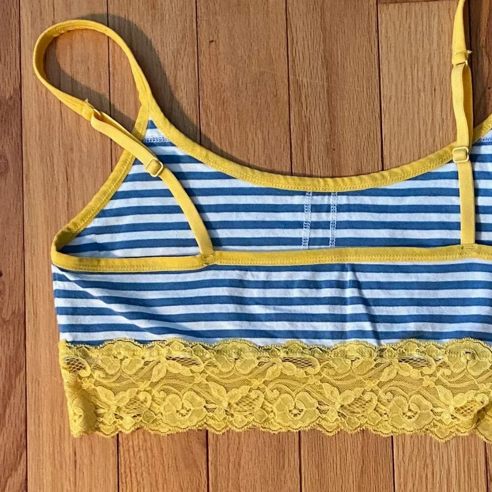 PACT Organic Cotton Soft Bralette Bright Blue with Yellow Stripes Size Med - Picture 4 of 7